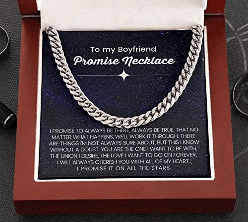 Personalized Message Card, Cuban Link Chain Necklace, To My Boyfriend I Promise It On All The Stars - TGV