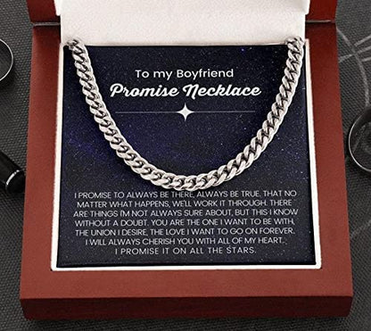Personalized Message Card, Cuban Link Chain Necklace, To My Boyfriend I Promise It On All The Stars - TGV