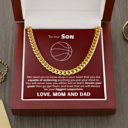 To My Basketball Crazy Son Necklace - Dream Your Goals Then Go Get Them - Cuban Link Chain Necklace - TGV