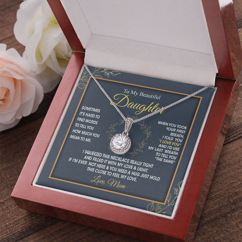 To My Beautiful Daughter Granddauter Necklace Gift From Mom Dad Grandma Papa - I'd use the last breath to tell you I Love you - Personalized Love Knot, Eternal Hope, Alluring Beauty Necklace 052A - TGV