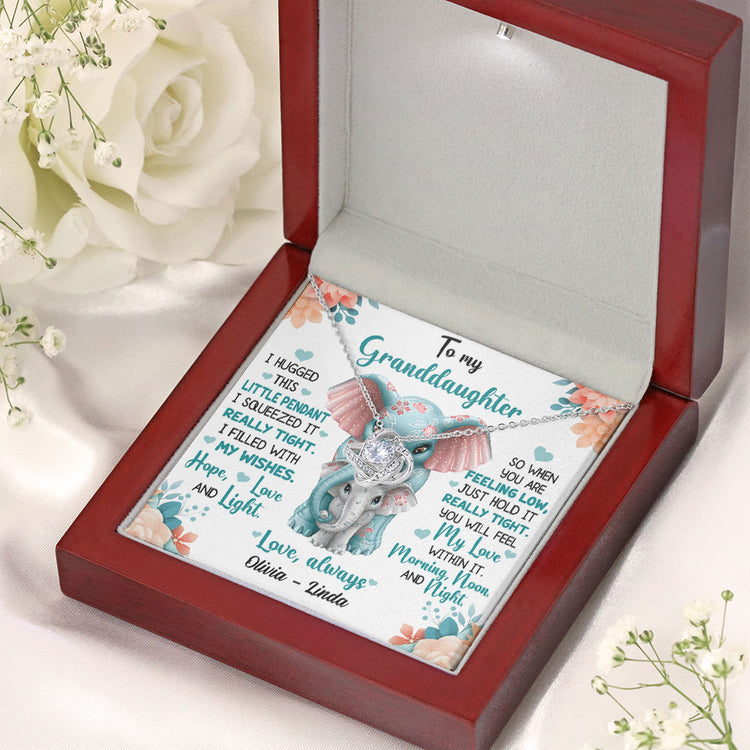 To My Daughter Granddaughter Necklace Cute Elephants I hugged this little pendant I squeezed it really tight - Personalized Love Knot Alluring Necklace 336H - TGV