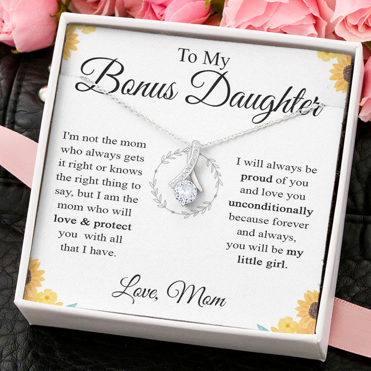 To My Daughter Necklace Gift - I am the mom who will love & protect you with all that i have Love Knot Necklace, Alluring Beauty, Sunflower Necklace Gift from Husband XL365B - TGV