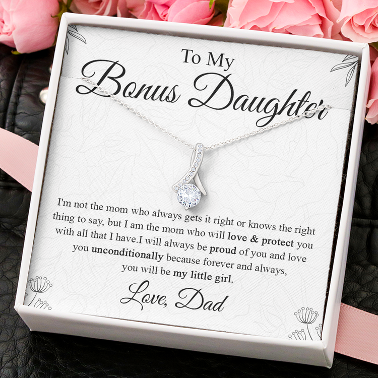 To My Daughter Necklace Gift - Love you unconditionally because forever and always, you will be my little girl Love Knot Necklace, Alluring Beauty, Sunflower Necklace Gift from Husband XL365A - TGV