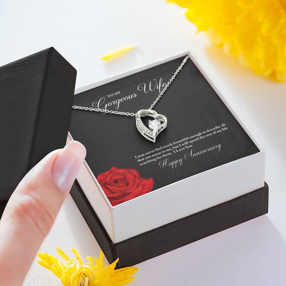To My Gorgeous Wife Happy Anniversary Forever Love Necklace (White Gold Finish)