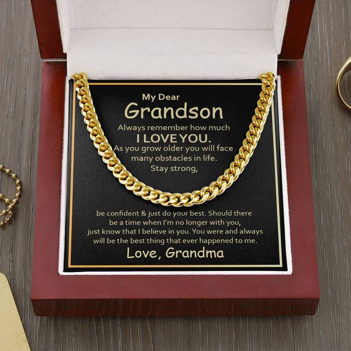 To My Grandson Necklace - Be Confident & Just Do Your Best Love, Grandma Cuban Link Chain Necklace - TGV