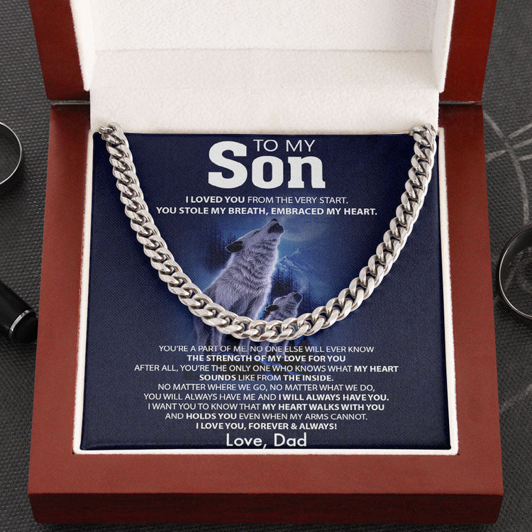 To My Grandson Necklace from Grandma Grandpa - I will always have you - Wolf Wolves Necklace Cuban Link Chain Necklace 070B - TGV