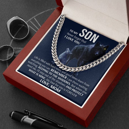 To My Son Necklace Gift From Mom - Wolf Necklace Keeping to the shadow When you need I'll Protect What Is Mine - Cuban Link Chain Necklace 006C - TGV