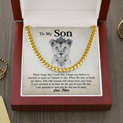 To My Son - This Old Lioness Will Always Have Your Back - Cuban Link Chain Necklace - TGV