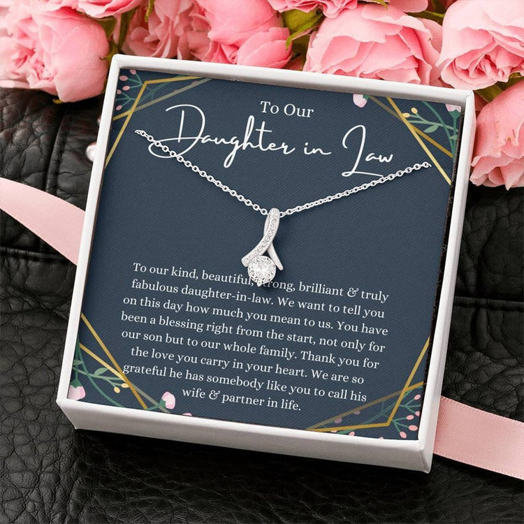 To Our Daughter-In-Law Necklace Gift On Wedding Day, Future Daughter In Law Wedding Gift, Bride Gift From Mother & Father In Law, Alluring Beauty Necklace - TGV