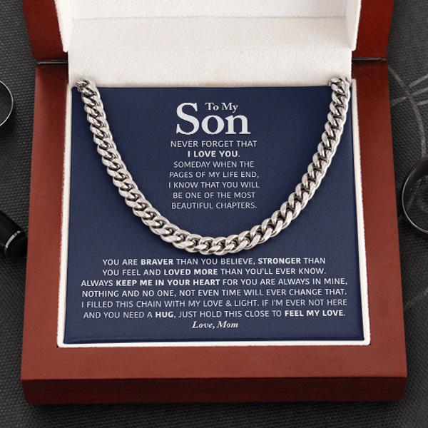 To my Son Necklace From Mom - Always keep me in your heart Love , Mom Cuban Link Chain Necklace 062G - TGV