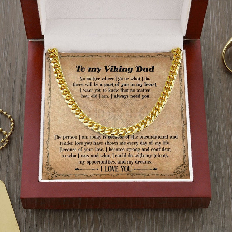 Viking Dad Gift Necklace, Viking Style Gift For My Dad, Cuban Link Chain Necklace For Dad From Daughter ,To My Dad Gift From Son - TGV