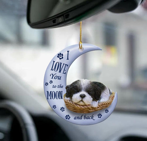 Black White Shih Tzu Moon Back Shih Tzu Lover Dog Moms Two Sided Ornament Cus Tjl
