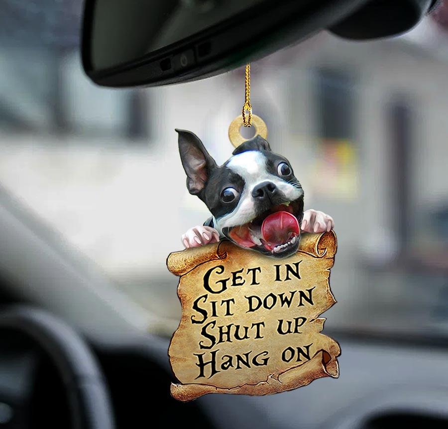 Godmerch- Ornaments- Boston terrier get in boston terrier lover two sided ornament, Dog Ornaments, Car Ornaments