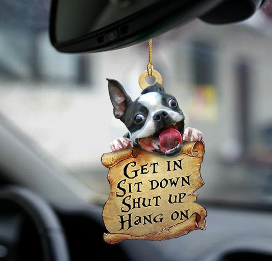 Godmerch- Ornaments- Boston terrier get in boston terrier lover two sided ornament, Dog Ornaments, Car Ornaments