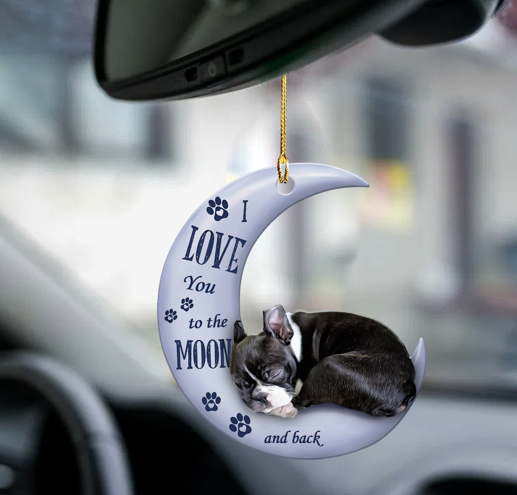 Boston Terrier Moon Back Boston Terrier Lover Dog Moms Two Sided Ornament