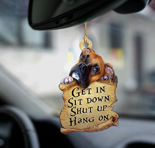 Godmerch- Ornaments- Boxer get in boxer lover two sided ornament, Dog Ornaments, Car Ornaments