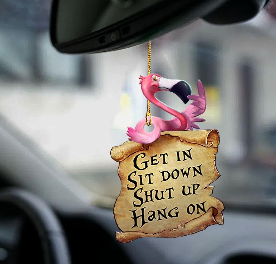 Godmerch- Ornaments- Flamingo get in flamingo lover two sided ornament, Dog Ornaments, Car Ornaments