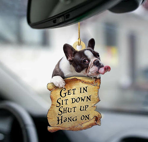 Godmerch- Ornaments- French bulldog get in two sided ornament, Dog Ornaments, Car Ornaments