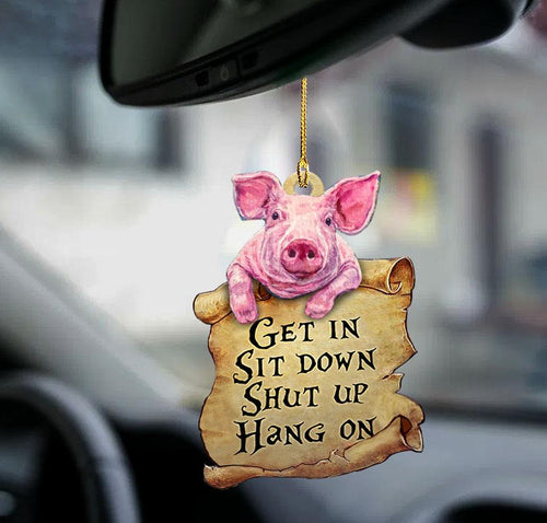 Godmerch- Ornaments- Pig get in pig lover two sided ornament, Dog Ornaments, Car Ornaments
