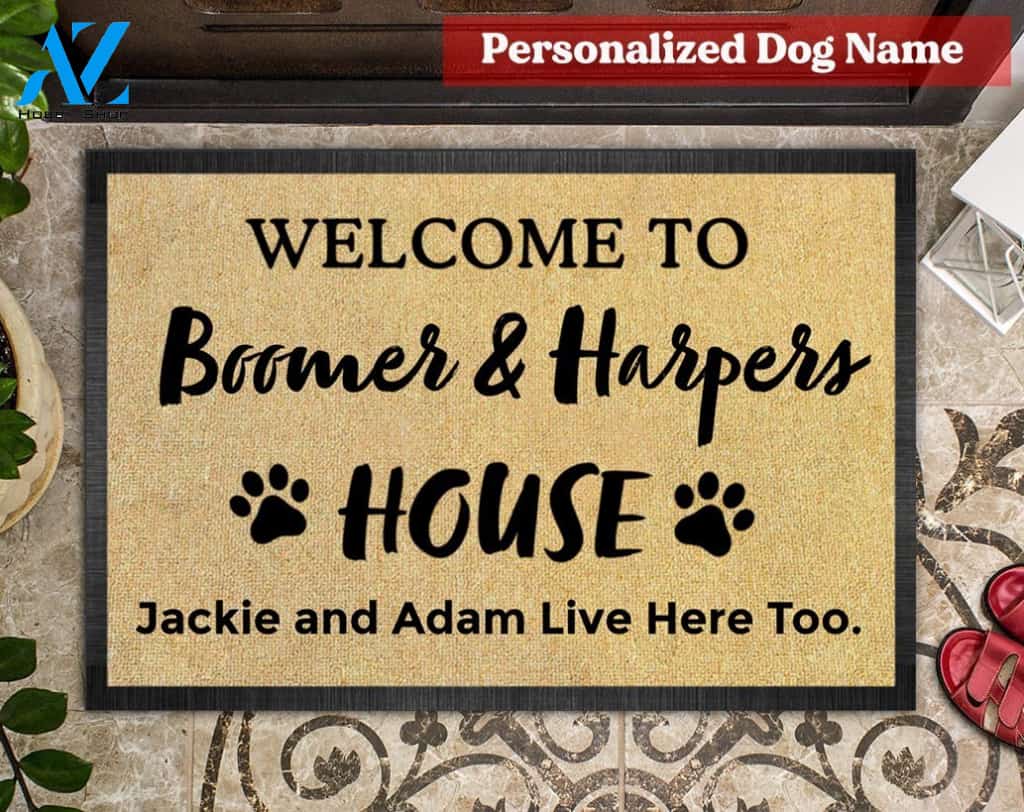 2 Pups Custom Welcome Home Dog Mat | Welcome Mat | House Warming Gift
