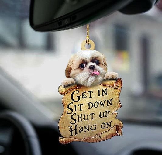 Godmerch- Ornaments- Shih tzu get in two sided ornament, Dog Ornaments, Car Ornaments