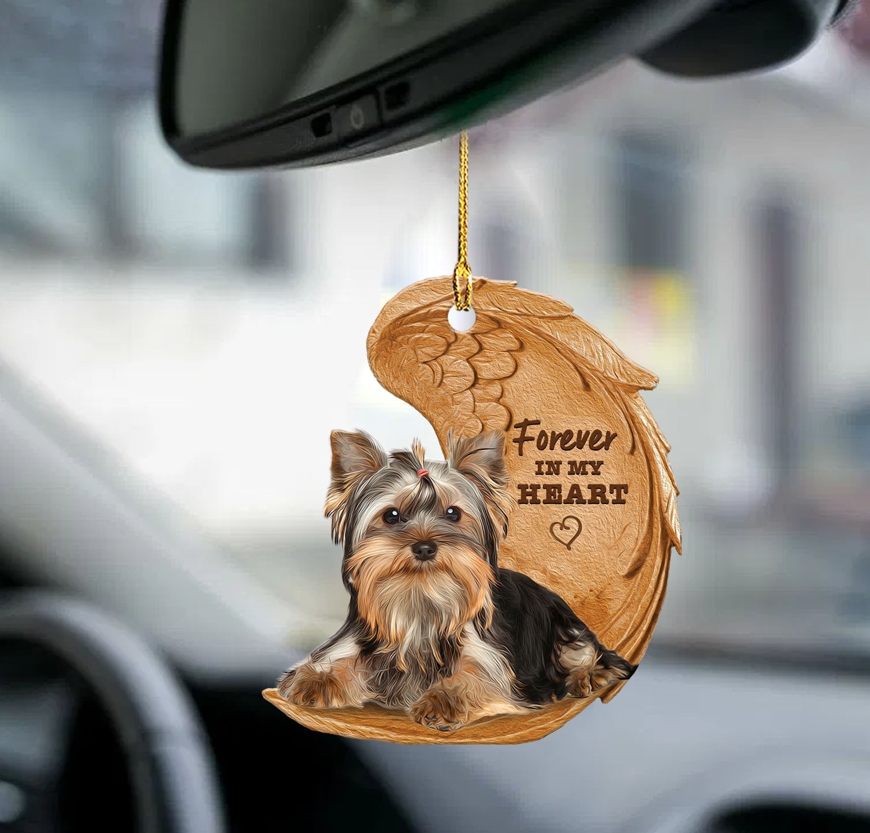Yorkie Forever In My Heart Hanging Ornament-2D Effect