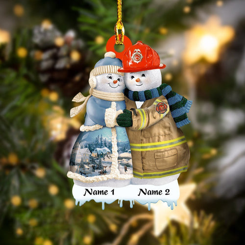 Ornament - RD Firefighter - Snowman Couple - Custom Shaped Flat Ornament, Perfect Custom Shaped Ornament for Christmas, Home Decor