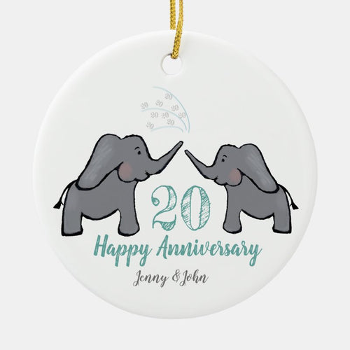 20Th Green & White Elephant Wedding Anniversary Ceramic Ornament