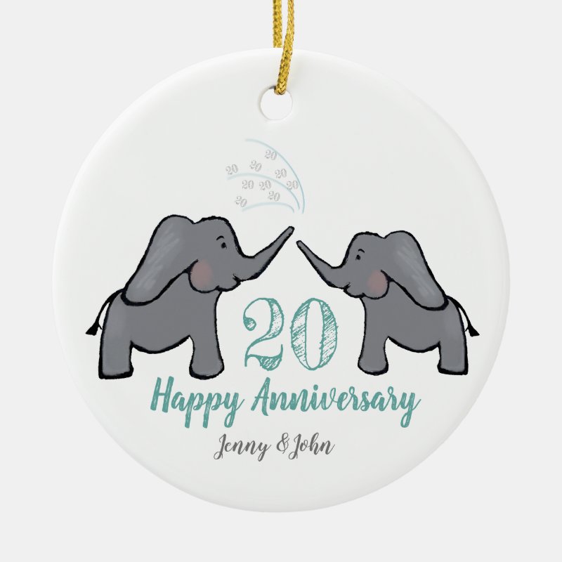 20Th Green & White Elephant Wedding Anniversary Ceramic Ornament