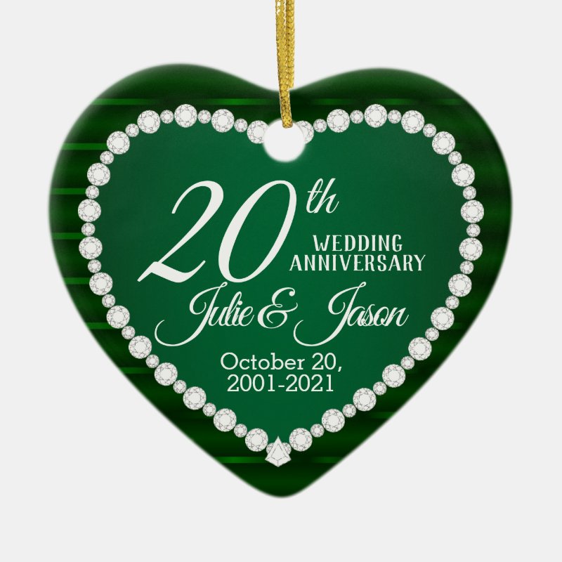 20Th Wedding Anniversary    Emerald And Silver Ceramic Ornament
