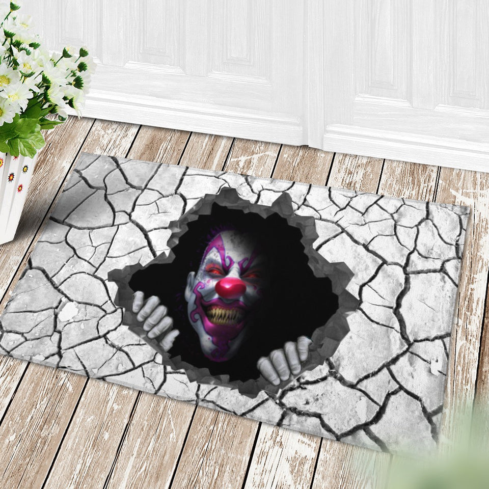 PURPLE CLOWN SCARY DOORMAT