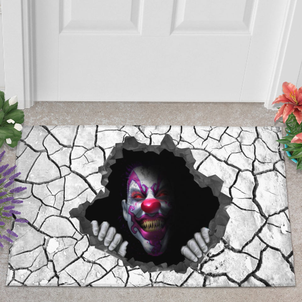 PURPLE CLOWN SCARY DOORMAT