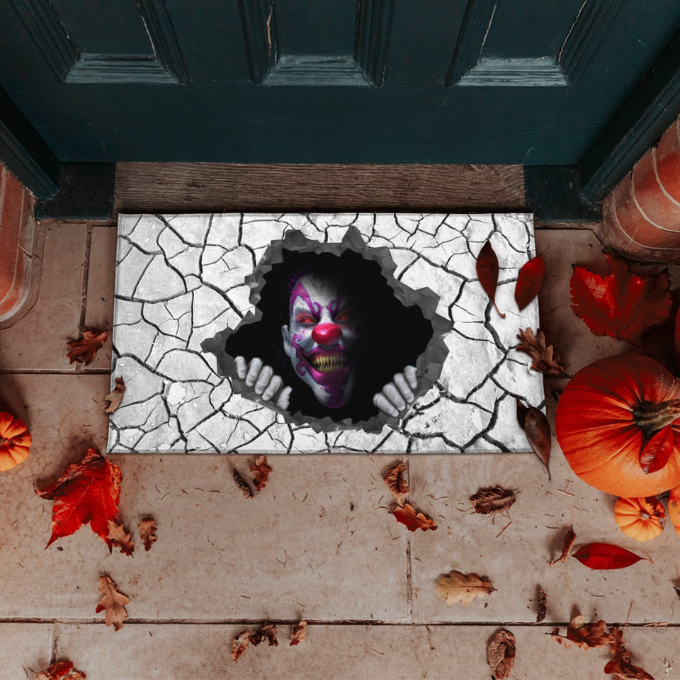 PURPLE CLOWN SCARY DOORMAT