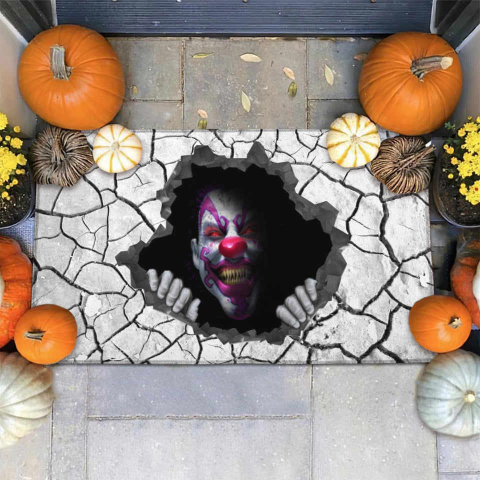 PURPLE CLOWN SCARY DOORMAT
