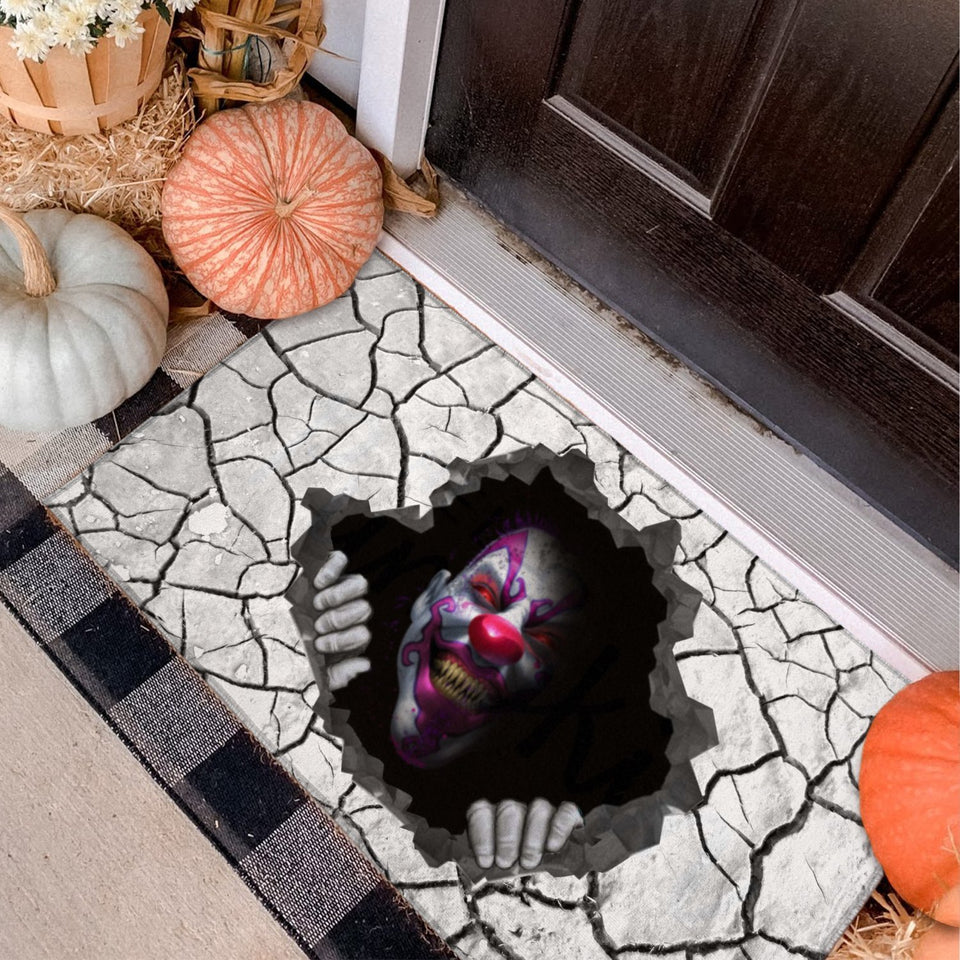 PURPLE CLOWN SCARY DOORMAT