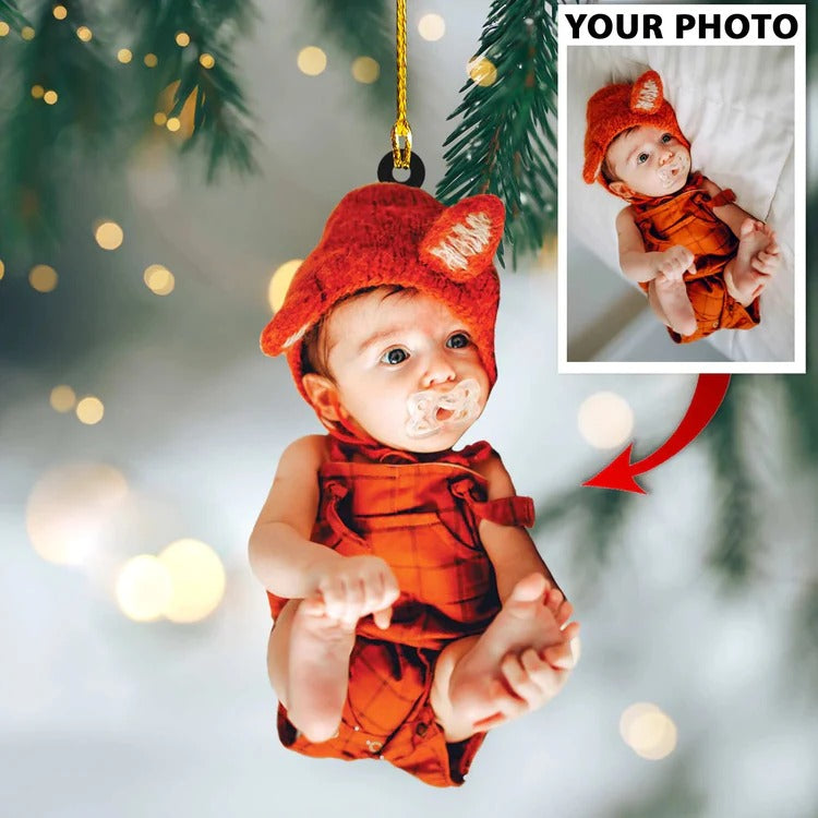 Custom Photo Ornament For Baby Cute, New Baby Christmas Ornament, Personalized Image Baby Acrylic Hanging Ornament