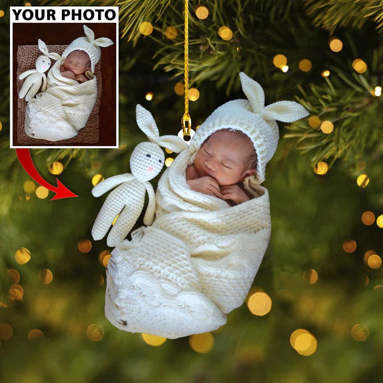 Custom Photo Ornament For Baby Cute, New Baby Christmas Ornament, Personalized Image Baby Acrylic Hanging Ornament