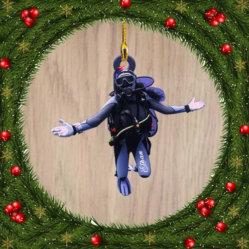 Ornament - Scuba Diving Ornament - Woman Scuba Diver Custom Name, Custom Shaped Flat Ornament Christmas, Christmas Decor