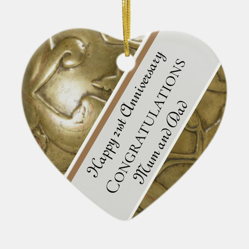 21St Wedding Anniversary Brass Design Ceramic Ornament