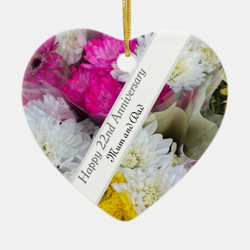 22Nd Wedding Anniversary Mixed Flower Bouquet    Ceramic Ornament