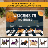 Halloween Fluffy Cats On The Crosswalk Personalized | Colorful | Welcome Doormat | 18x27'' 24x36''
