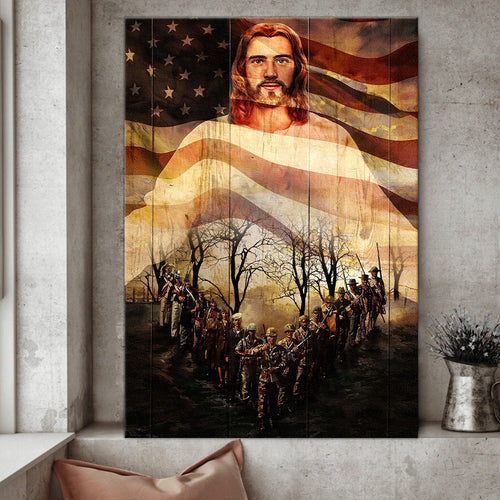 JESUS AND VETERAN ONE NATION UNDER GOD AMERICAN FLAG Matte Canvas