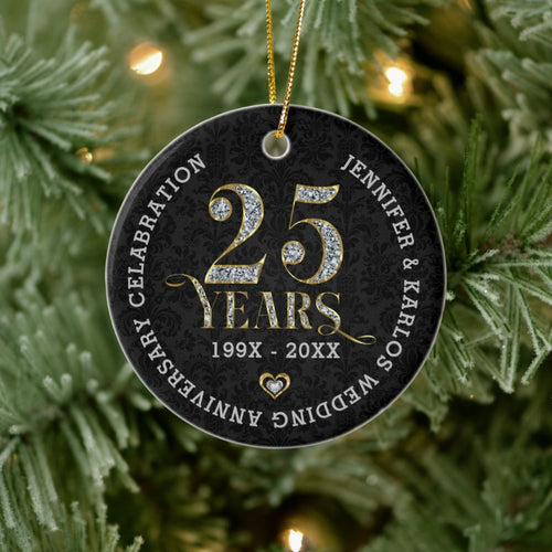 25 Years Gold Wedding Anniversary Ceramic Ornament