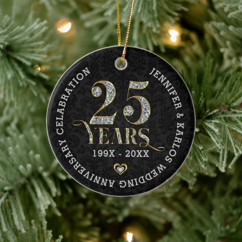 25 Years Gold Wedding Anniversary Ceramic Ornament