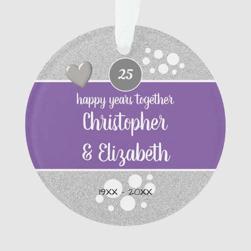 25 Years Silver Anniversary Keepsake Purple Ornament