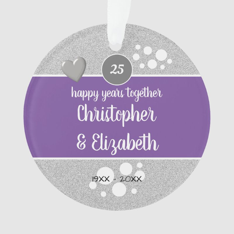 25 Years Silver Anniversary Keepsake Purple Ornament