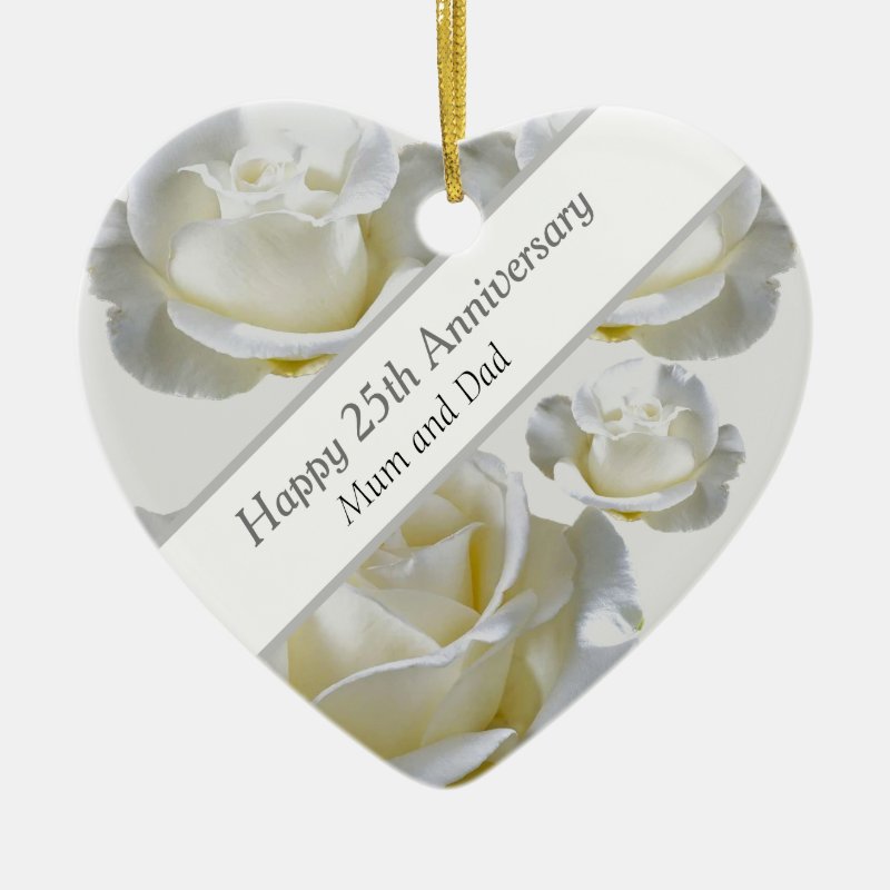 25Th Anniversary Editable Silver Rose  Ceramic Ornament