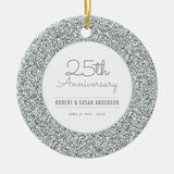 25Th Anniversary Keepsake Faux Silver Glitter Ceramic Ornament