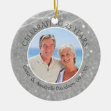25Th Anniversary   Silver Sparkle Two Photo Ceramic Ornament