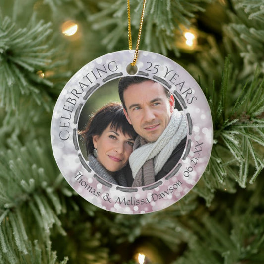 25Th Silver Anniversary, 2-Sided, 2-Photo Ceramic Ornament